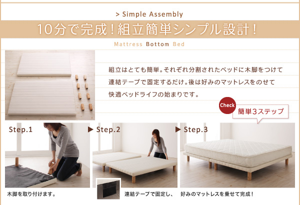セミシングル 【プレミアム ボンネルコイルマットレス付き】すのこ構造 脚付きマットレス ボトムベッド | 技あり生活